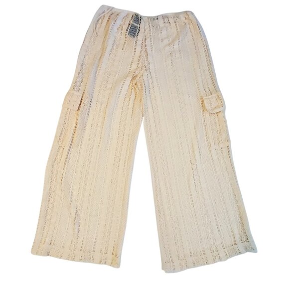 Wild Fable Womens Crochet Knit Beige Wide Leg Pants M Two Side Cargo Pockets - Picture 2 of 10